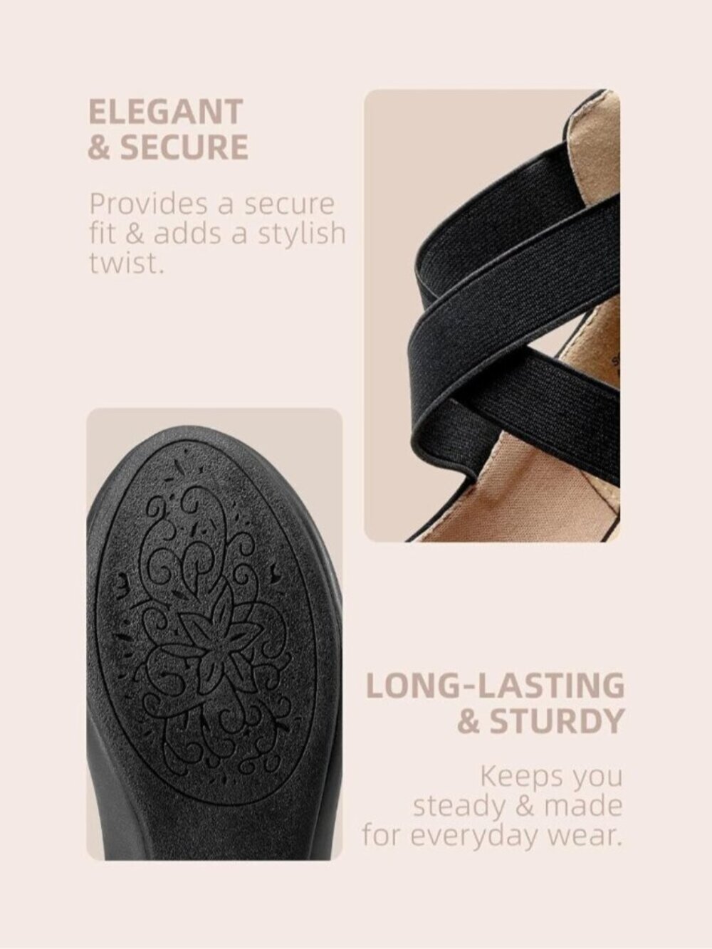 Women's Black Faux Leather Backstrap Comfortable Flexible Ankle Straps Flat Shoe - Picture 5 of 6
